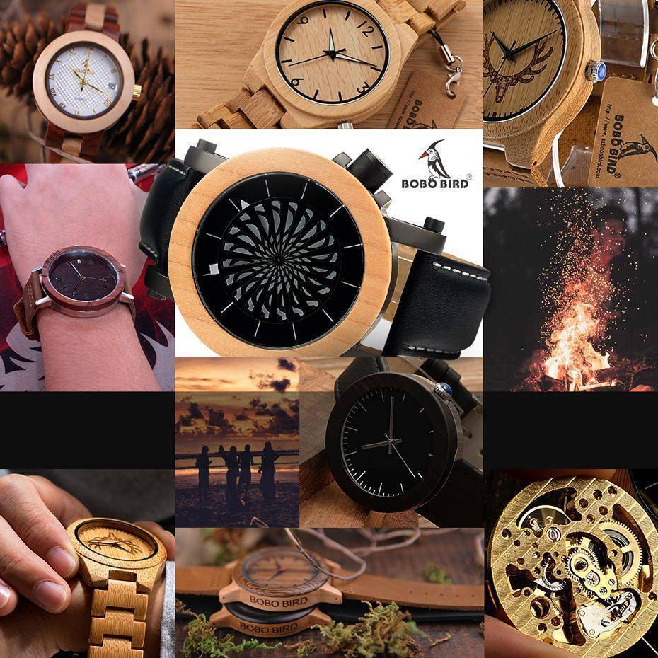 Men's Ebony Wooden Watch with Wood Face and Leather Band