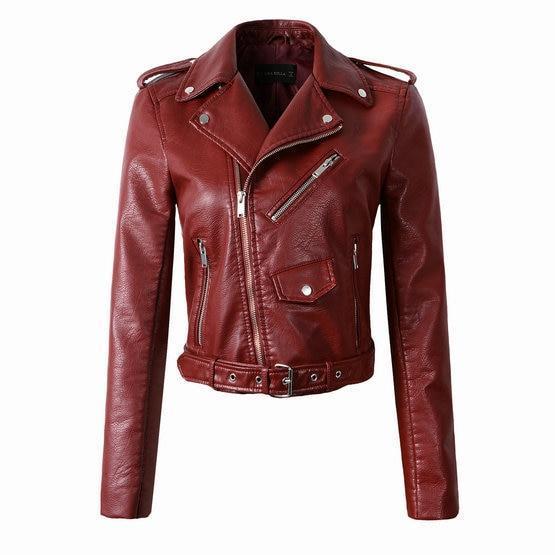 2018 Wine Red Faux Leather Jackets