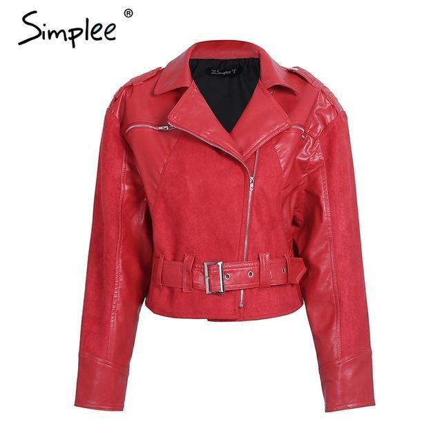 Red PU  Leather Jacket Coat