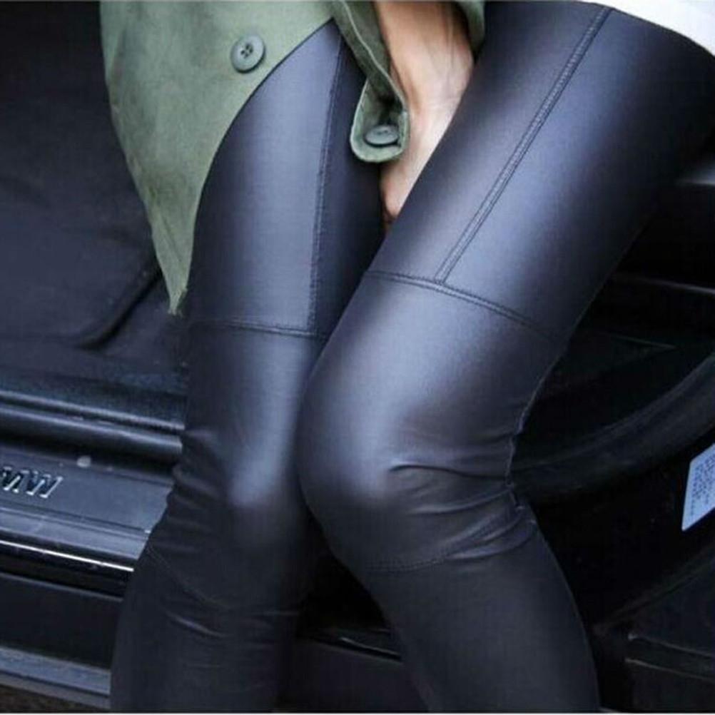 Women Faux Leather Tights Stretchy Skinny Joint Leggings Pants