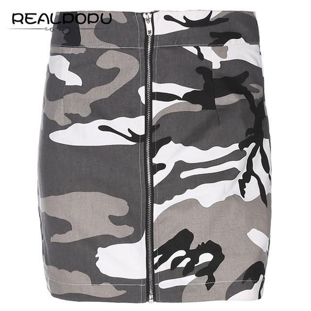 Zipper High Waist Camouflage Mini Skirt