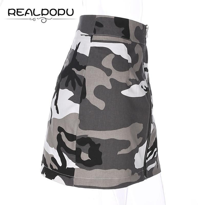 Zipper High Waist Camouflage Mini Skirt