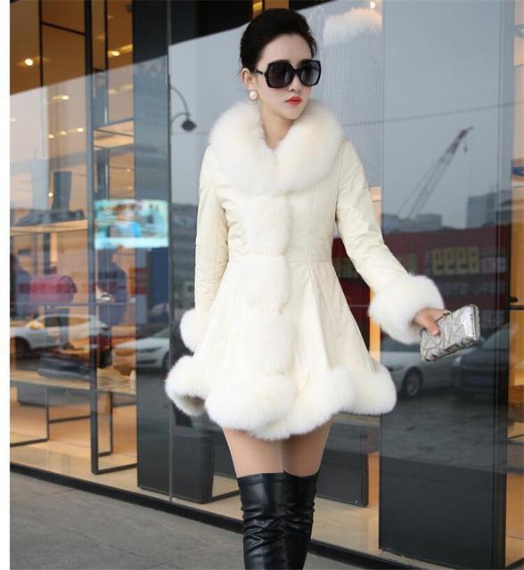 Women's Leather Jacket Faux Fox Fur Collar