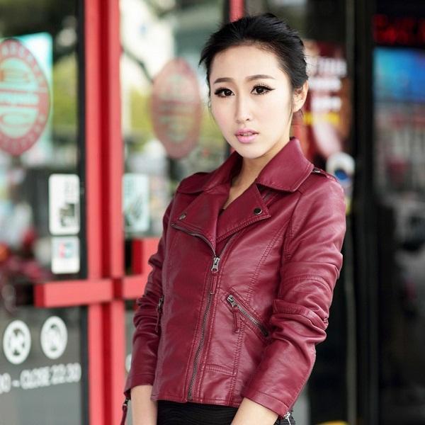 Turn Down Collar Women Leather Jackets