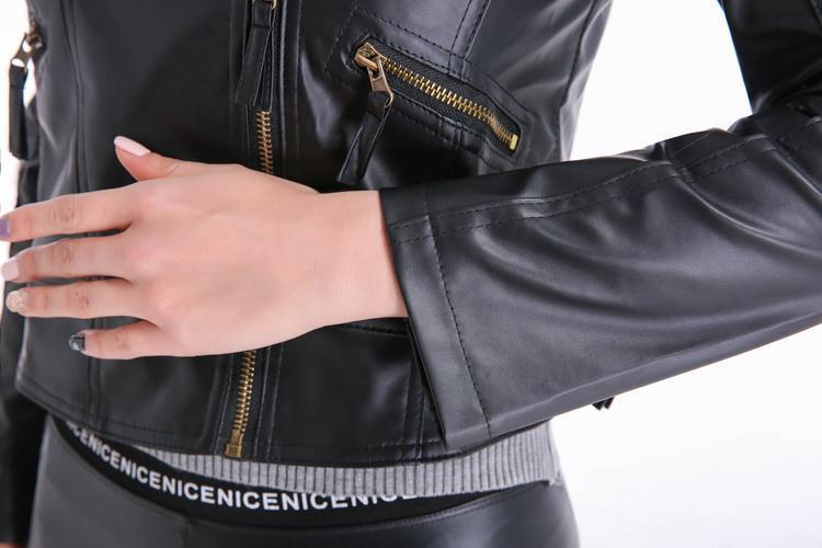 Turn Down Collar Women Leather Jackets