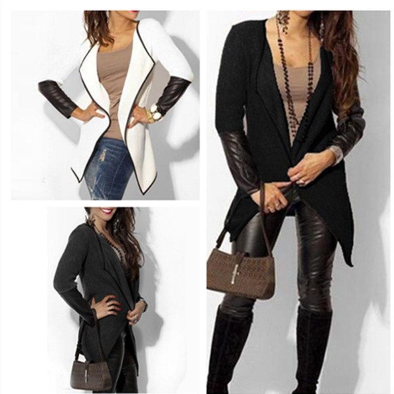 Faux Leather Patchwork Long Sleeve Jacket