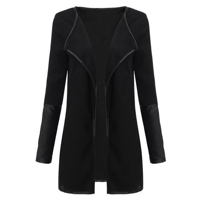 Faux Leather Patchwork Long Sleeve Jacket