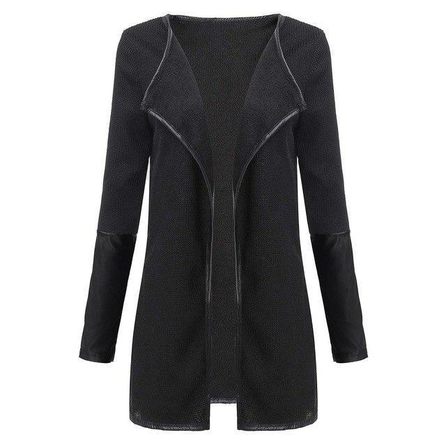 Faux Leather Patchwork Long Sleeve Jacket