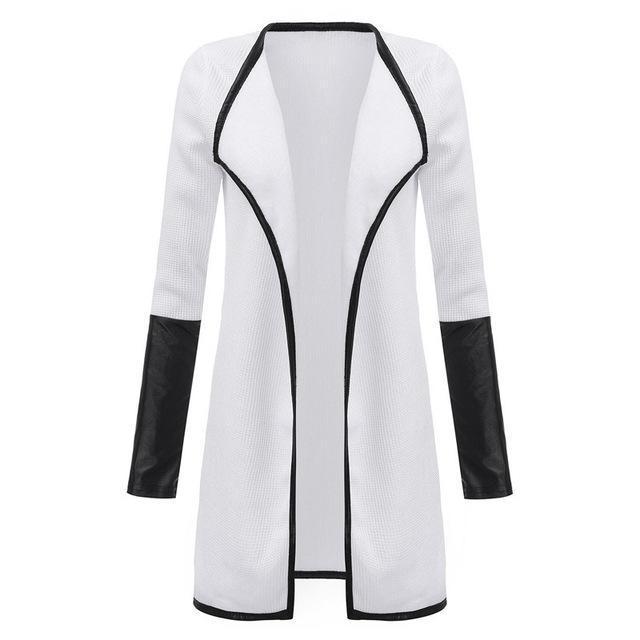 Faux Leather Patchwork Long Sleeve Jacket