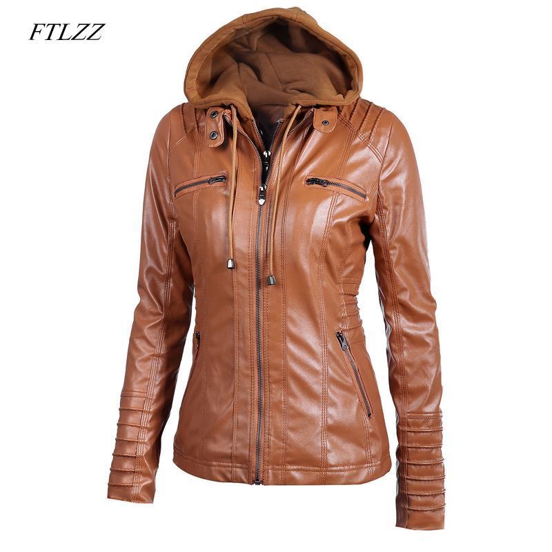 Ftlzz 2018 Women Faux Leather Jacket