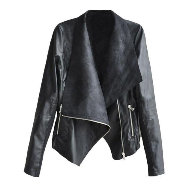 Faux Leather Zipper Jacket Casual Outwear