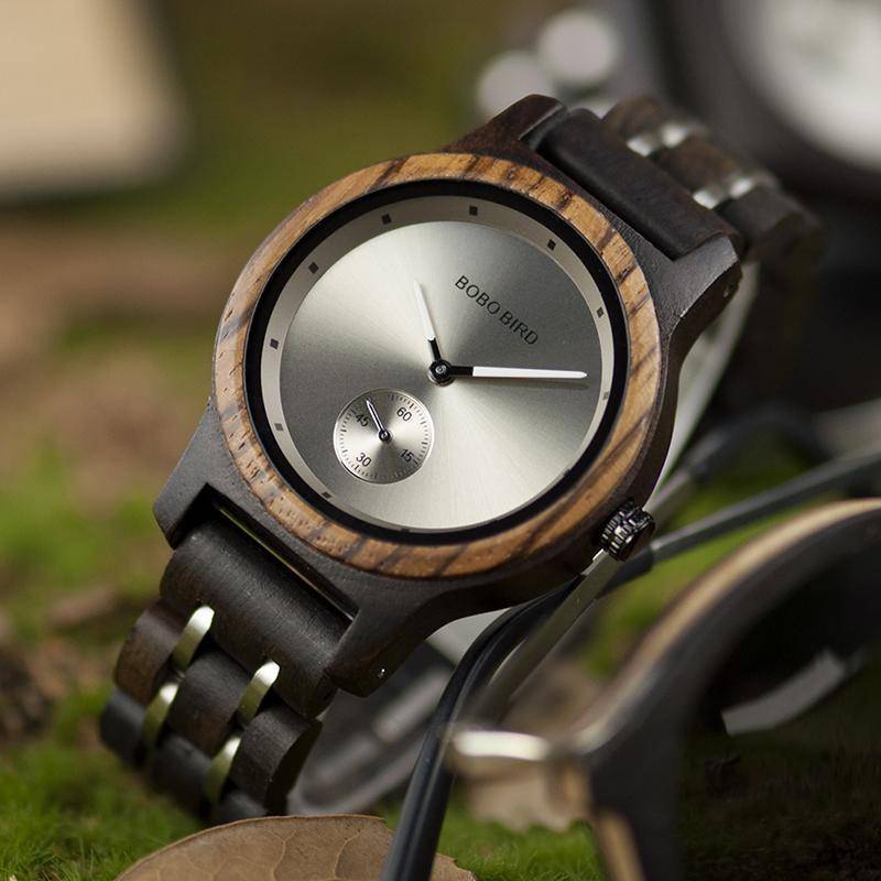 Wood and Metal Strap Watch, Quartz Watch in Wood Box