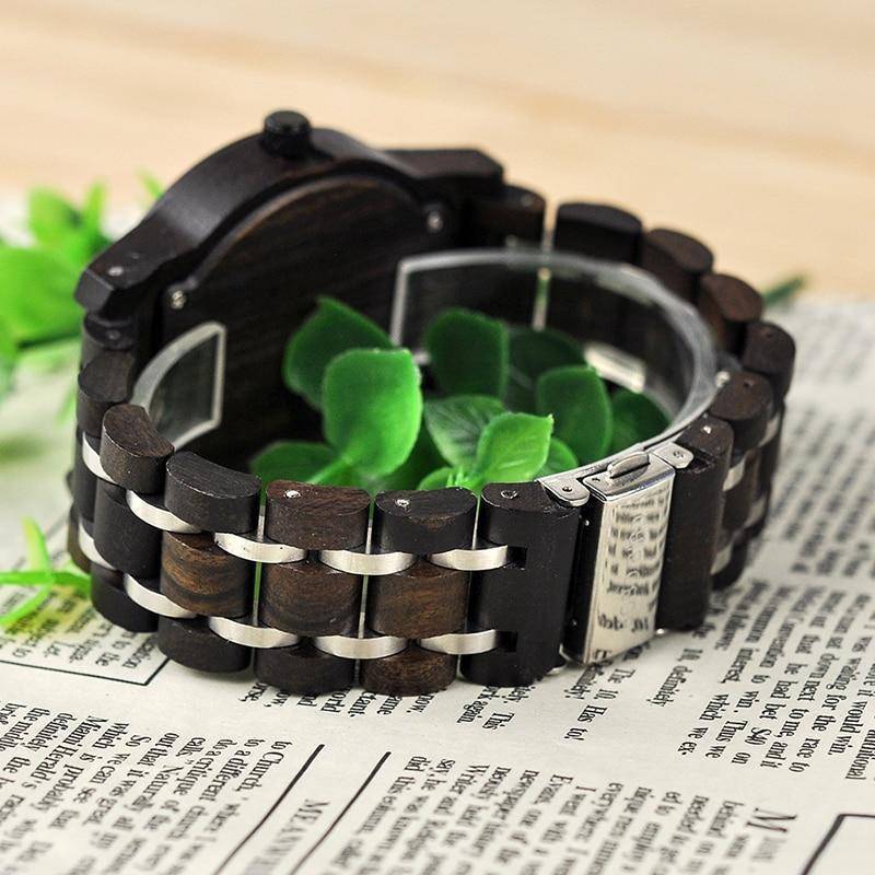 Wood and Metal Strap Watch, Quartz Watch in Wood Box