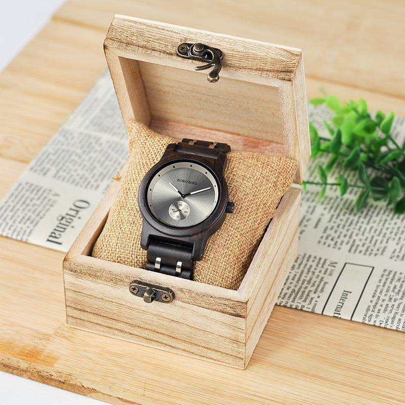 Wood and Metal Strap Watch, Quartz Watch in Wood Box