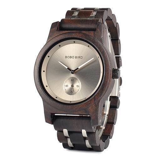 Wood and Metal Strap Watch, Quartz Watch in Wood Box