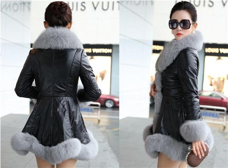 Women's Leather Jacket Faux Fox Fur Collar