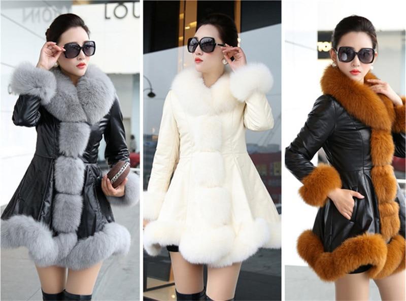 Women's Leather Jacket Faux Fox Fur Collar