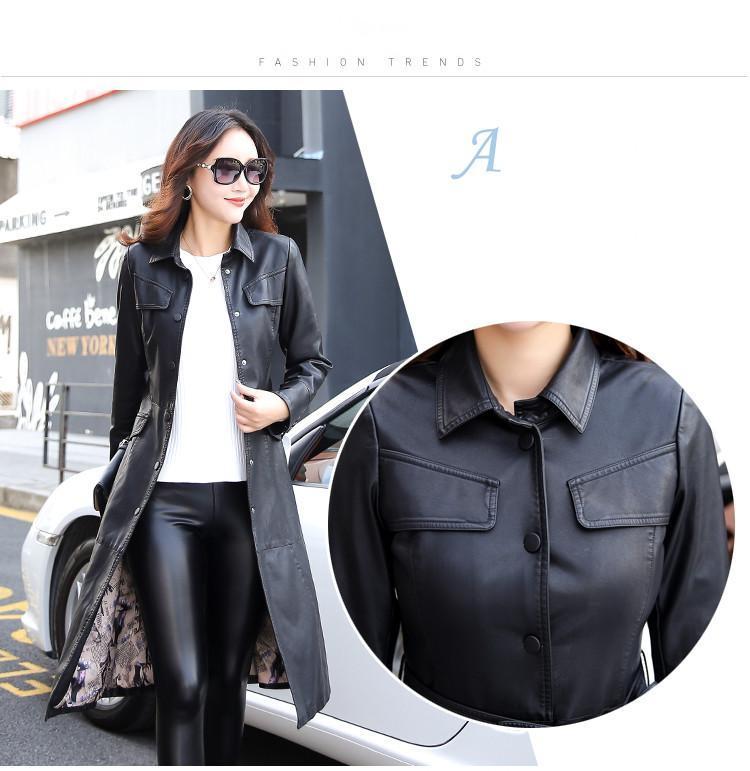 Women Long Leather Jacket 2018 New Fashion