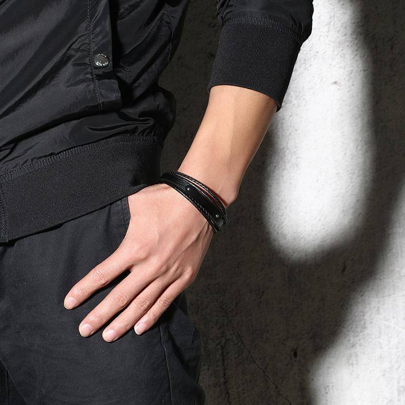 Mens Diabetic Medical Alert  ID Bracelet - Black, Genuine Leather, Braided Strands for Type 1 and Type 2 Diabetes