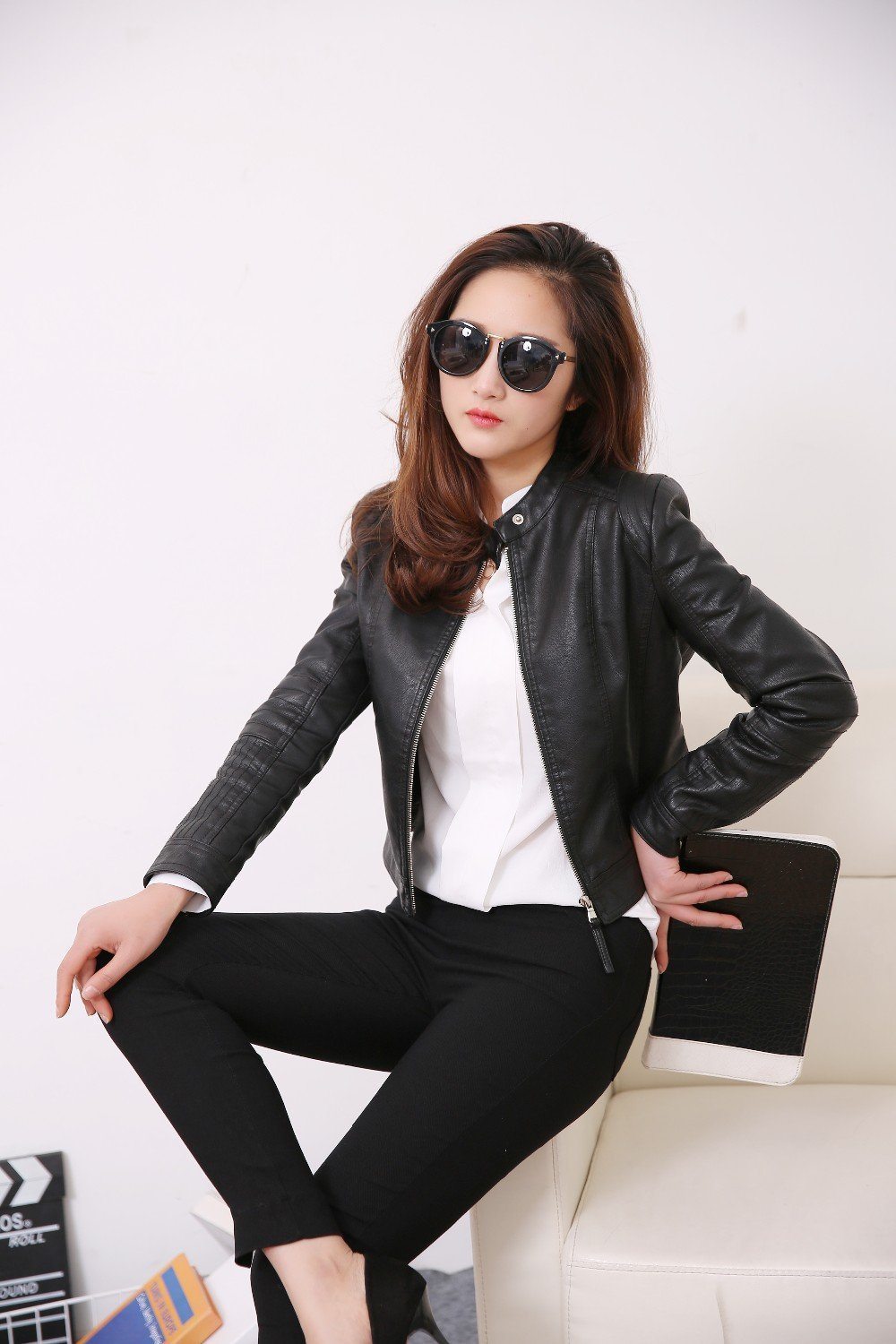 FTLZZ European Style O Neck PU Leather Jacket