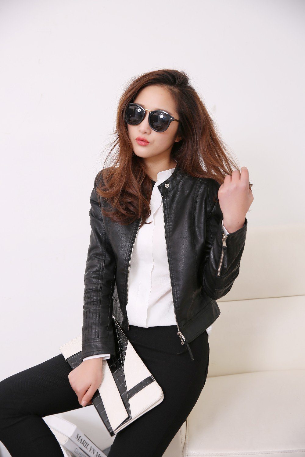 FTLZZ European Style O Neck PU Leather Jacket