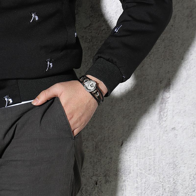 Vintage Men's Leather Bracelet - Poker/Playing Cards