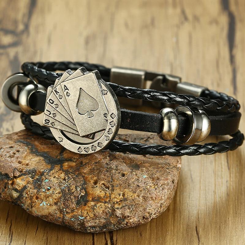 Vintage Men's Leather Bracelet - Poker/Playing Cards