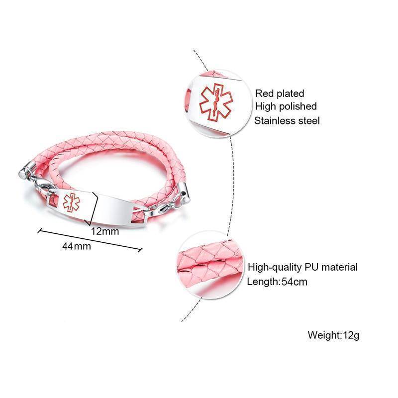 Kids Diabetic Medical Alert ID Bracelet - Triple Wrapped Leather For Type 1 & Type 2 Diabetes