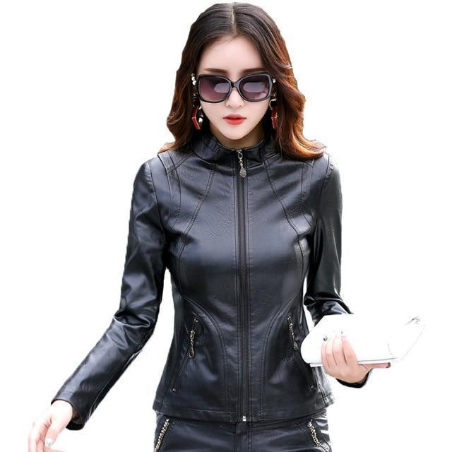 Gray Casual PU Women's Faux Leather Jackets Coat