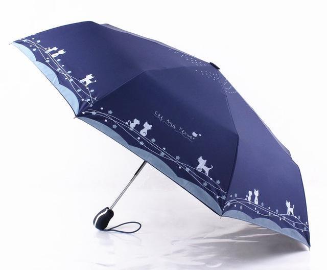 Windproof Cute Cat Automatic Umbrella Parasol Lady