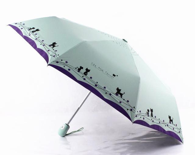 Windproof Cute Cat Automatic Umbrella Parasol Lady