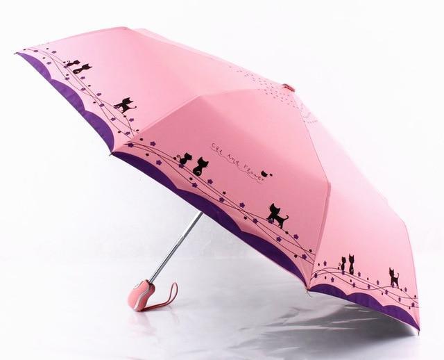 Windproof Cute Cat Automatic Umbrella Parasol Lady