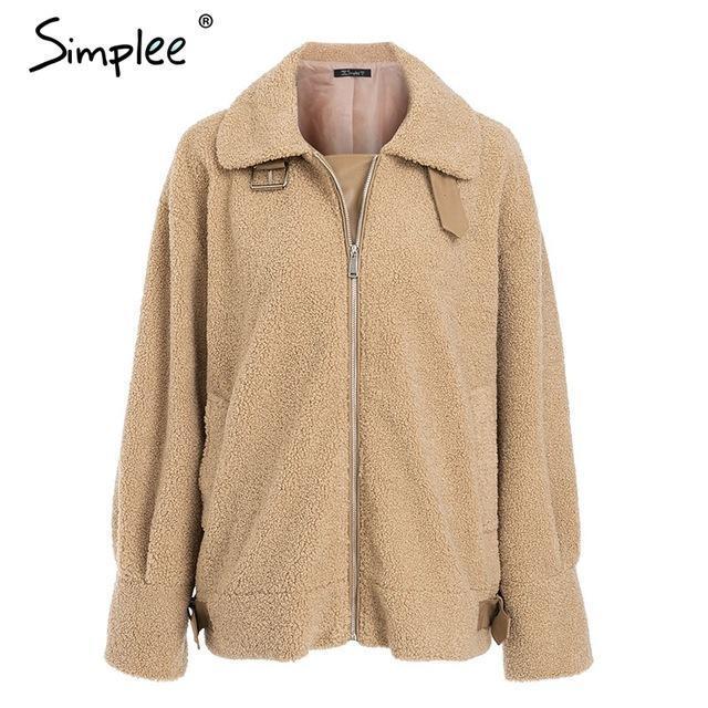 Simplee Elegant faux fur leather coat