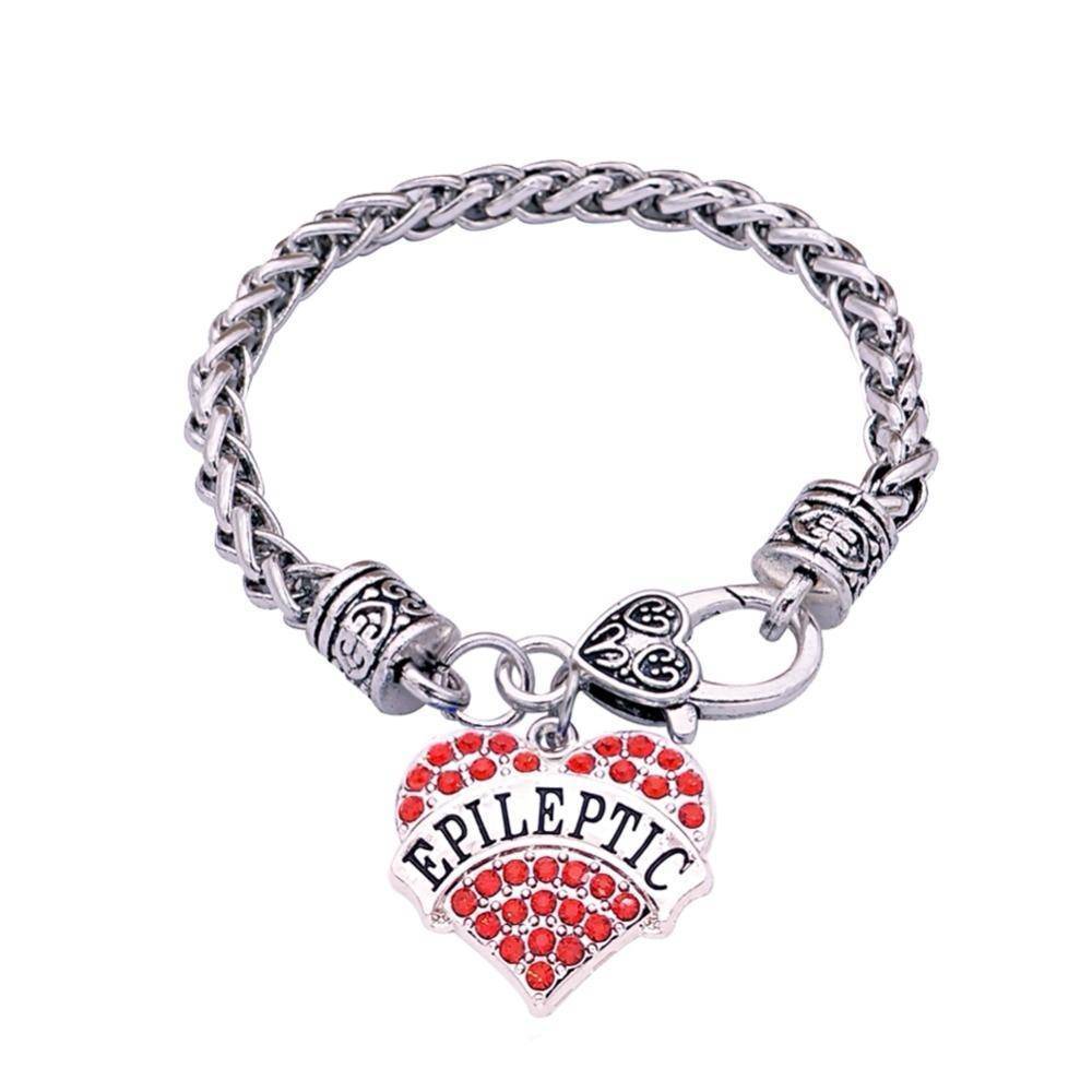Women's Epileptic Medical Alert Bracelet - Crystal Heart