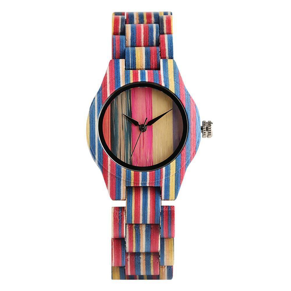 Unisex Bamboo Wood Watch with Colorful Wooden Strap