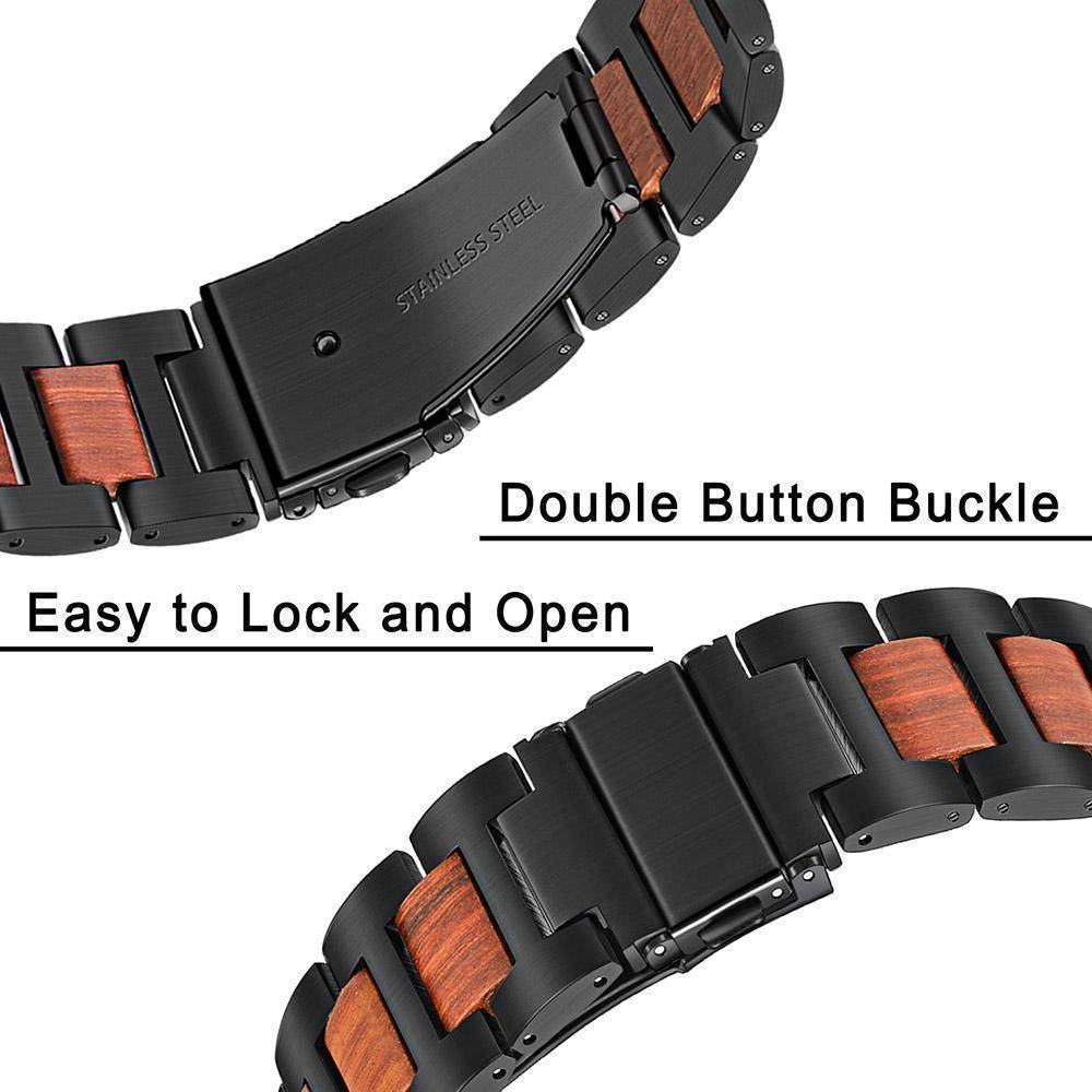 Natural Walnut Wood + Stainless Steel Wooden Watch Band for iWatch Apple Watch 38mm 40mm 42mm 44mm Series 1 2 3 4