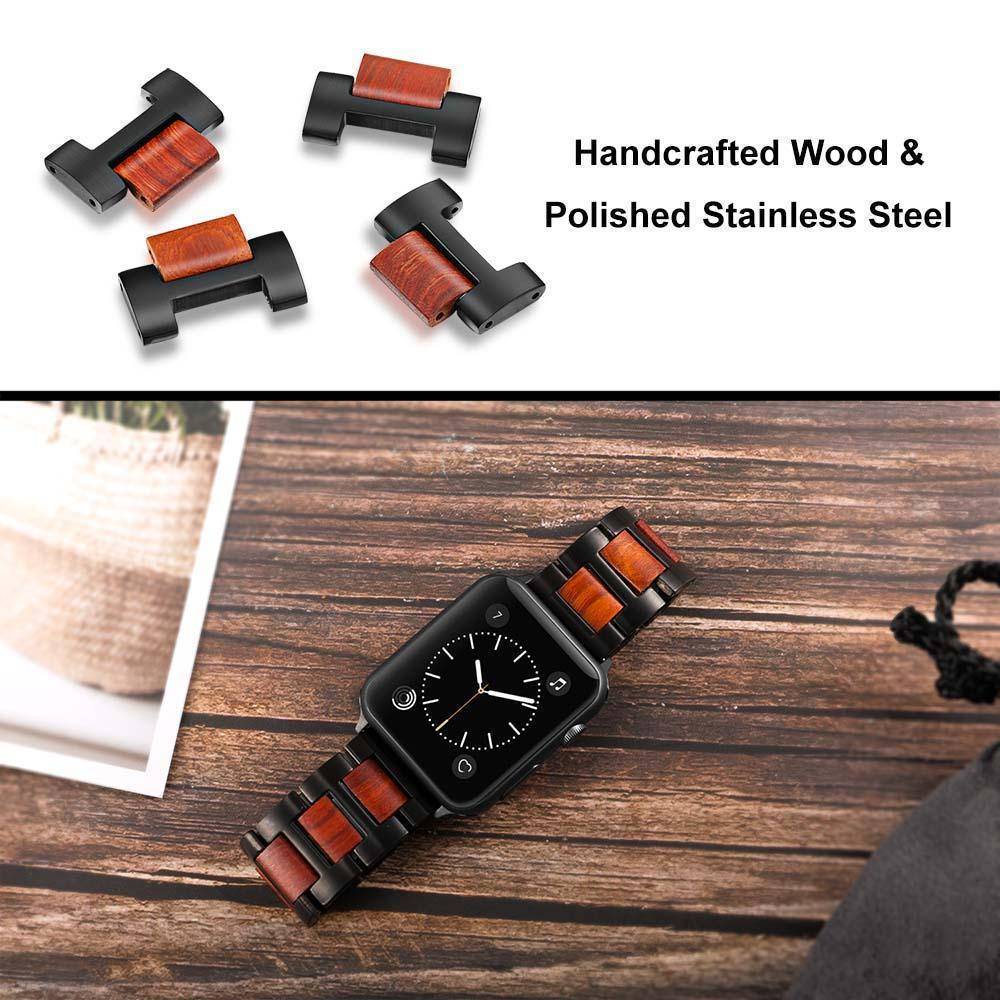 Natural Walnut Wood + Stainless Steel Wooden Watch Band for iWatch Apple Watch 38mm 40mm 42mm 44mm Series 1 2 3 4
