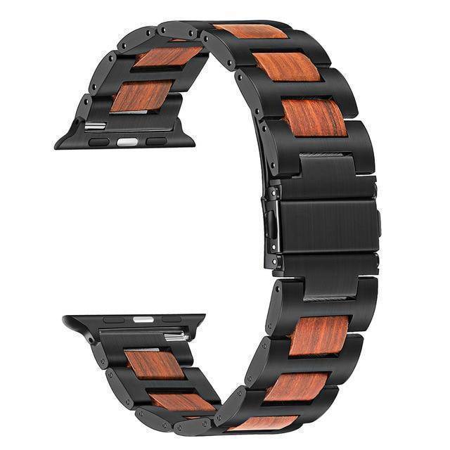 Natural Walnut Wood + Stainless Steel Wooden Watch Band for iWatch Apple Watch 38mm 40mm 42mm 44mm Series 1 2 3 4
