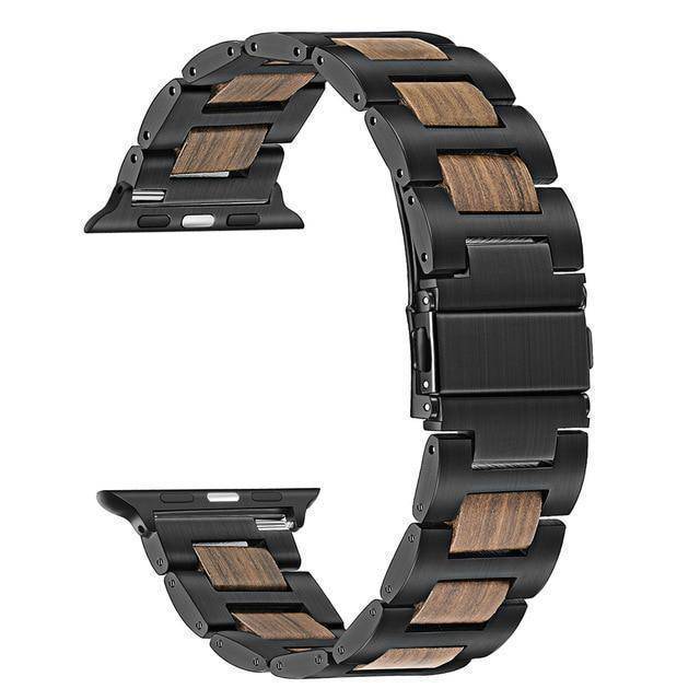 Natural Walnut Wood + Stainless Steel Wooden Watch Band for iWatch Apple Watch 38mm 40mm 42mm 44mm Series 1 2 3 4