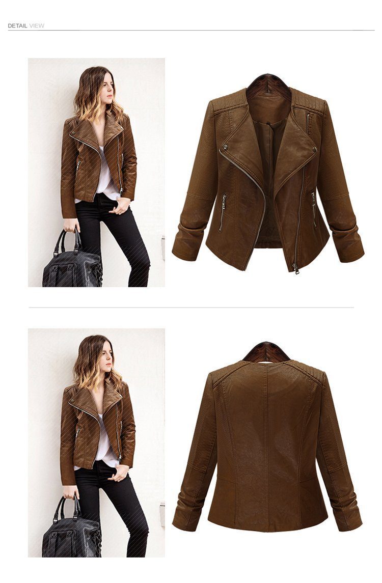 ACHIEWELL Long Sleeve Leather Jacket