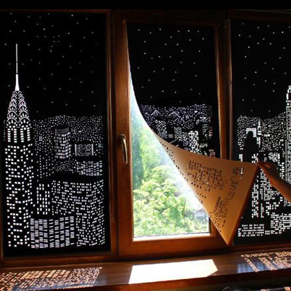 Modern Window Blinds Black City Night Light