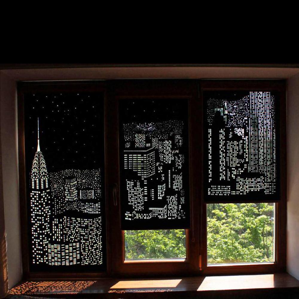 Modern Window Blinds Black City Night Light