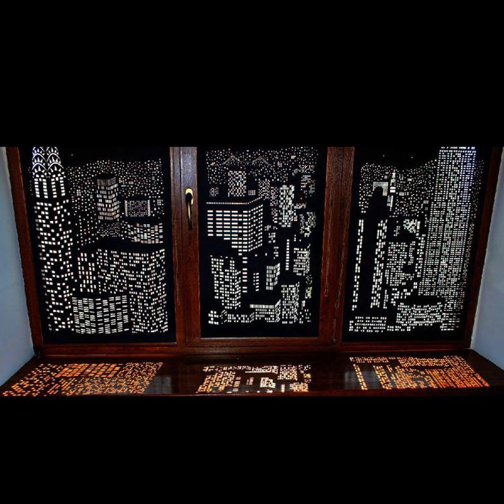 Modern Window Blinds Black City Night Light