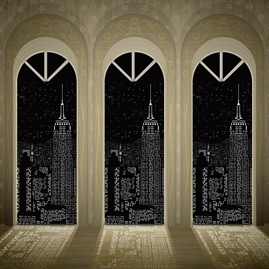 Modern Window Blinds Black City Night Light