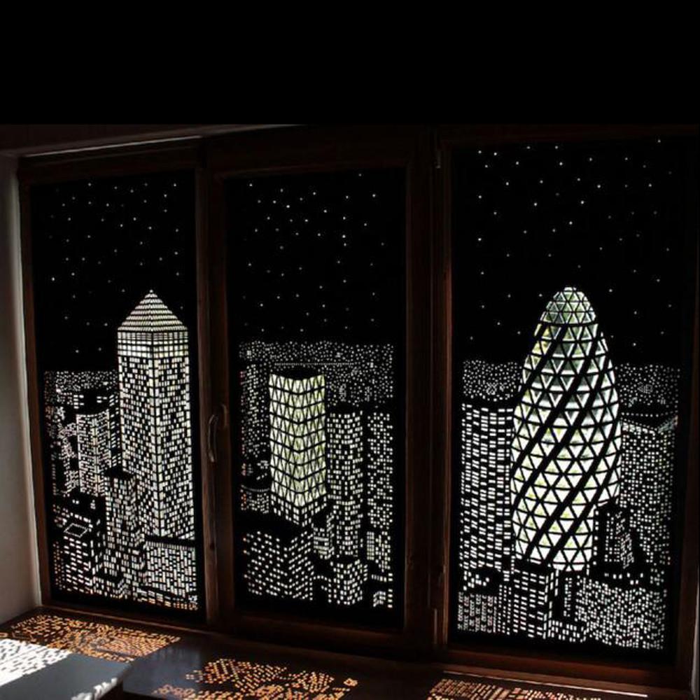 Modern Window Blinds Black City Night Light