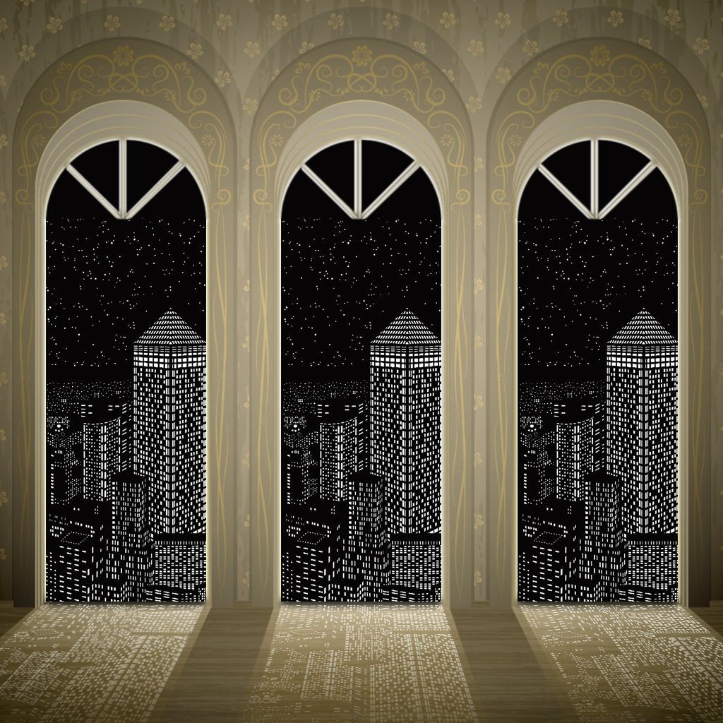 Modern Window Blinds Black City Night Light