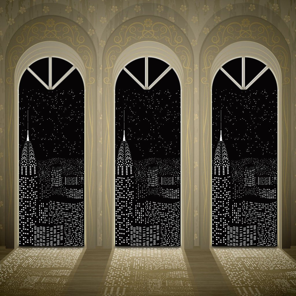 Modern Window Blinds Black City Night Light