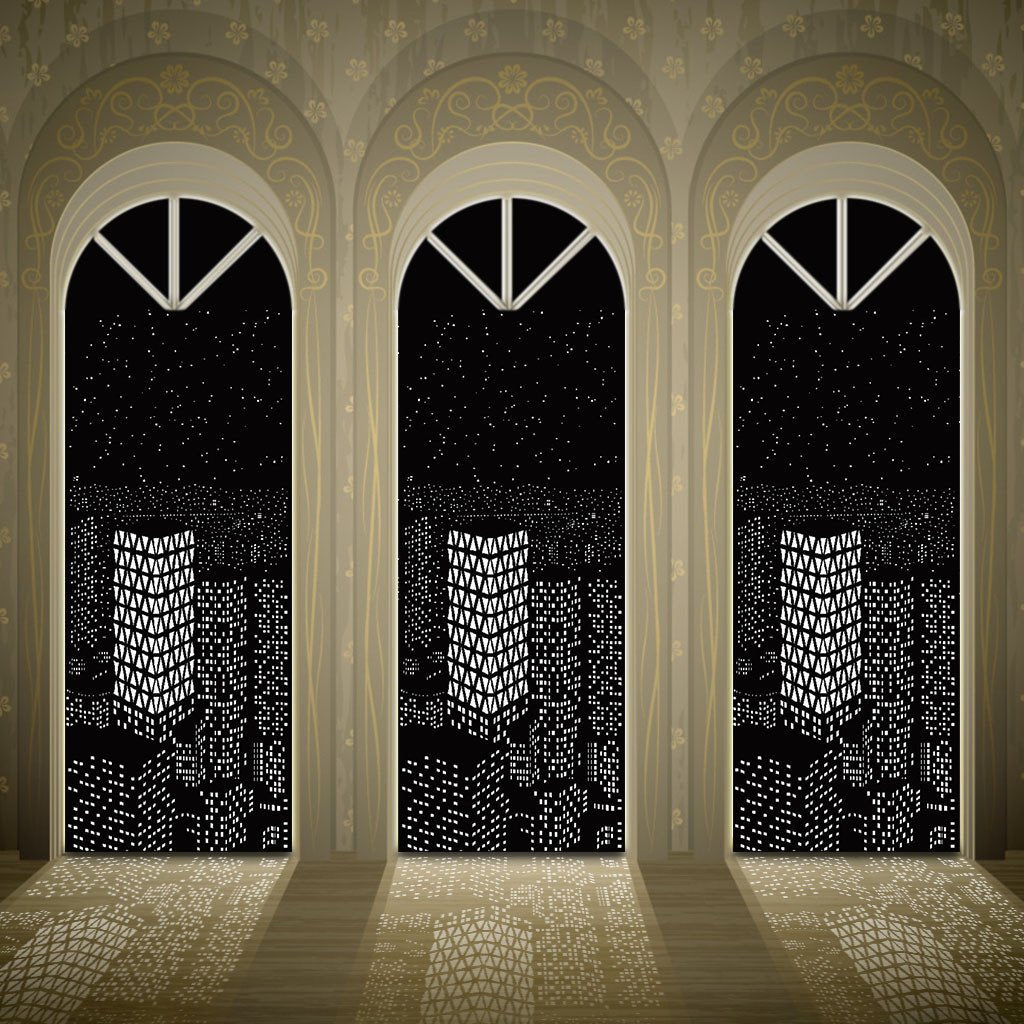 Modern Window Blinds Black City Night Light
