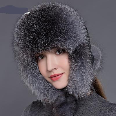 New Arrival Women Natural Raccoon Fox Fur Winter Thick Warm Bomber Hat