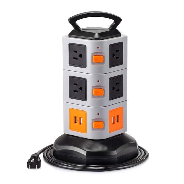 USB Power Strip Protector Electric Charge Station Plugs Socket 4 USB Slot Extension Cord